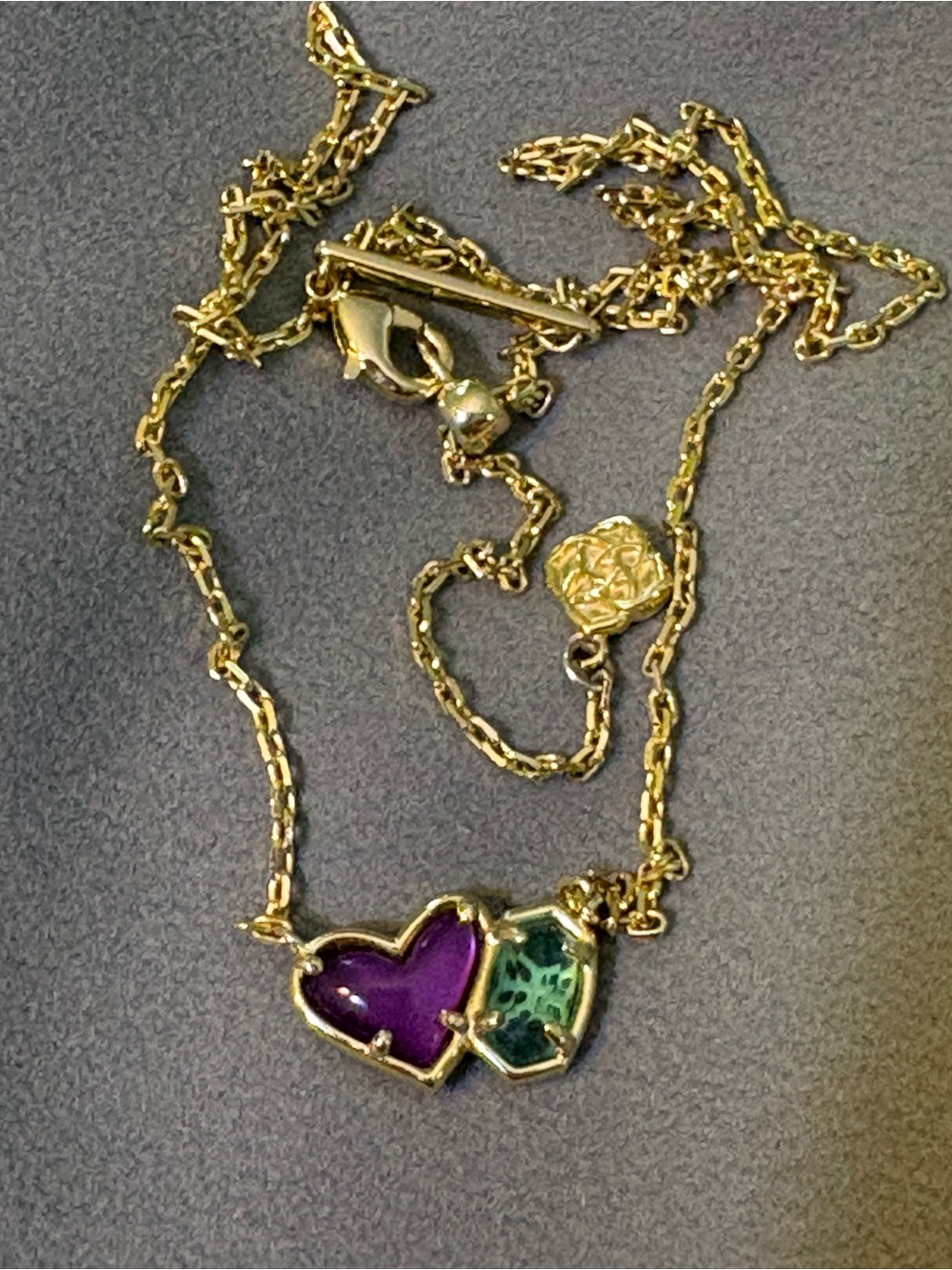 Kendra Scott purple amethyst  Heart Necklace with London blue/ green gem